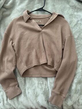 Abercrombie & Fitch Taupe Waffle-Knit Polo Top
